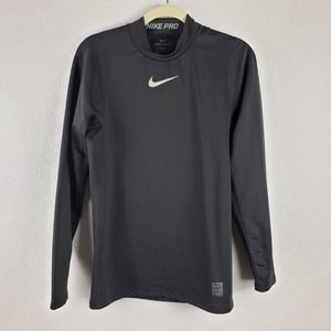 Nike Pro Women's S Long Sleeve Mock Neck Running Tee Black With‎ White Swoosh
